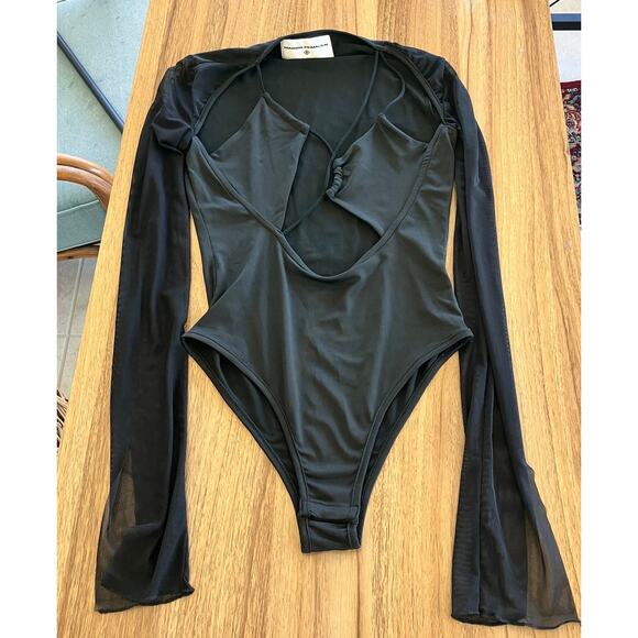 Maison Femalien Lina Cutout Strappy Mesh Bodysuit Black Small - Picture 4 of 8